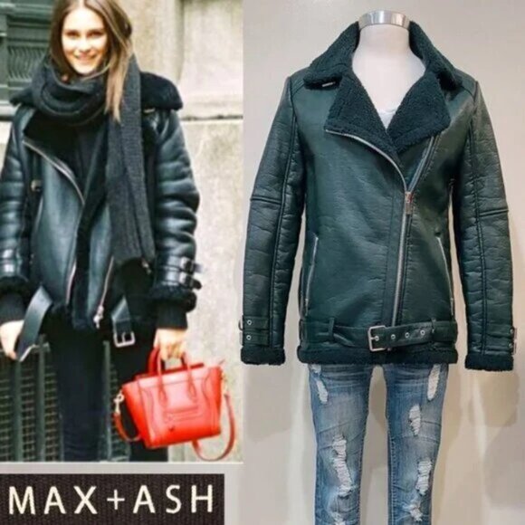 💥 EFFORTLESSLY COOL💥 VINTAGE AVIATOR SHEARLING JACKET in HUNTER GREEN - Picture 1 of 15